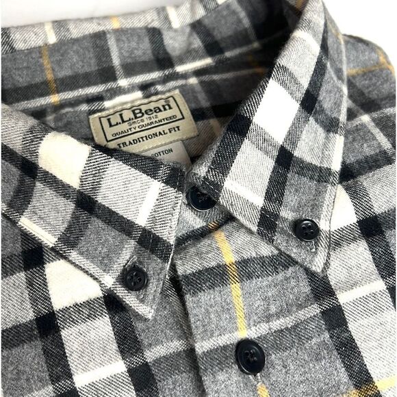 L.L. Bean Gray Plaid Cotton Flannel Long Sleeve Button Down Shirt XL - XXL - Picture 4 of 12